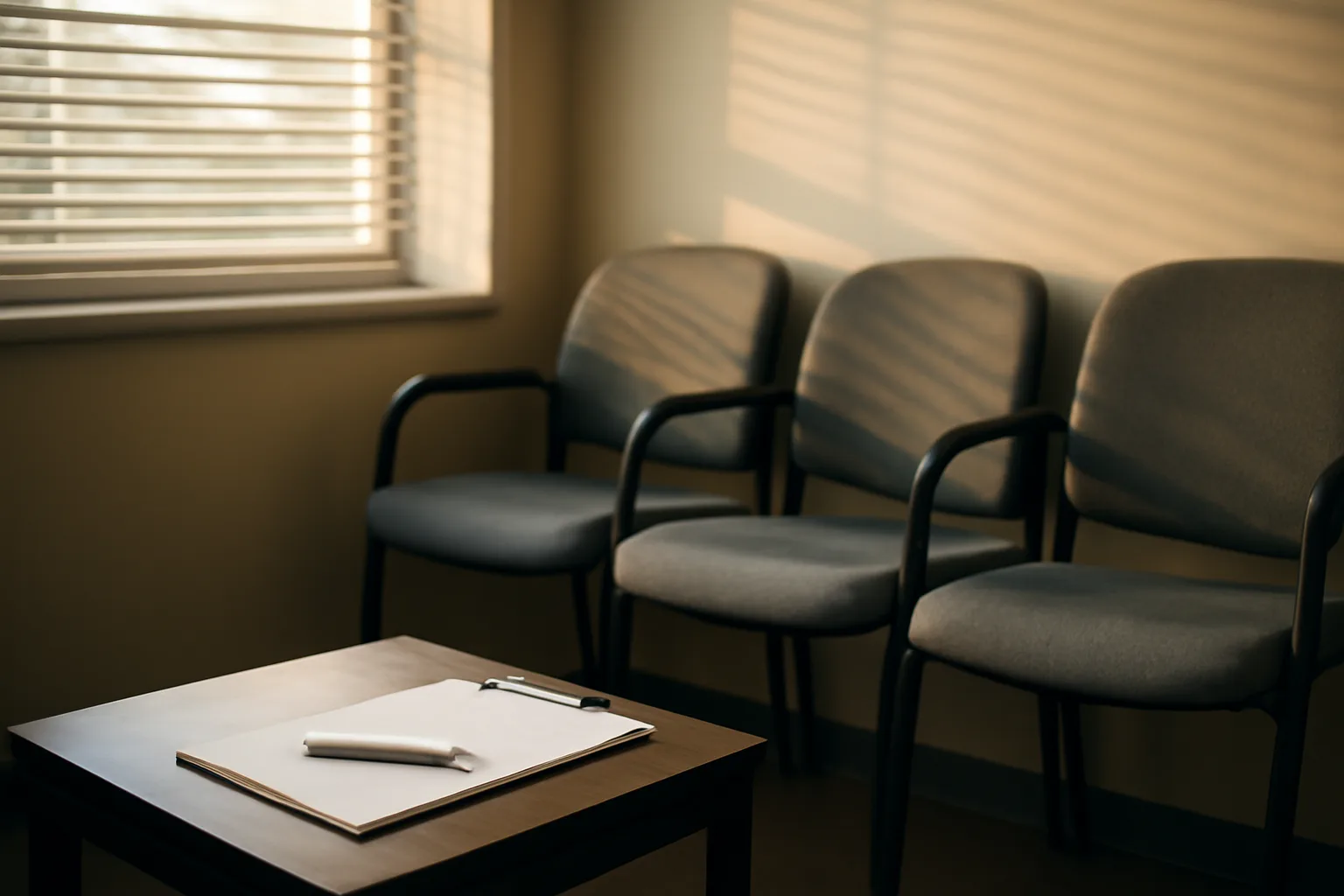 Empty clinical trial waiting room representing lawful access to retatrutide through study enrollment