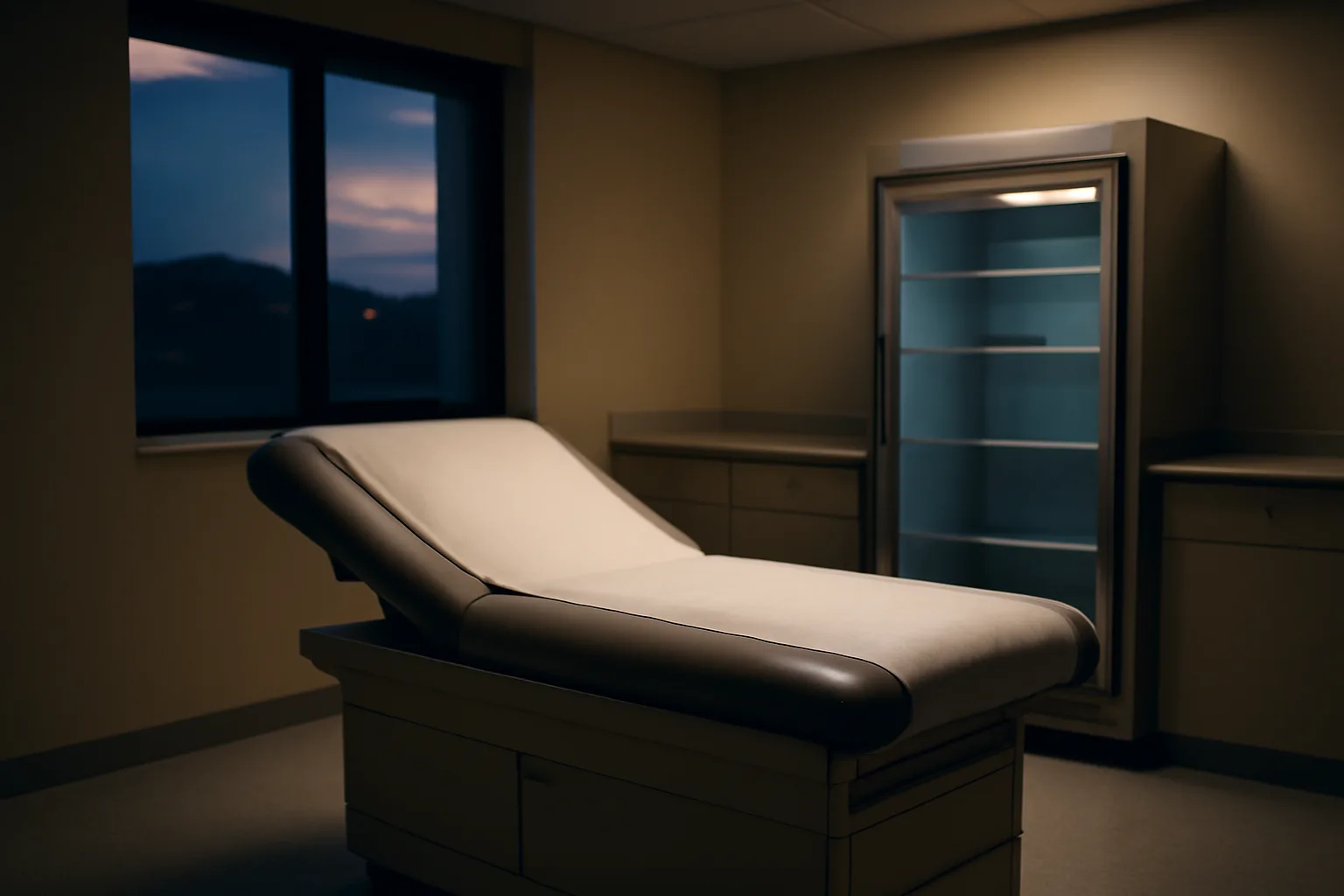 Empty clinical trial exam room representing lawful access to investigational retatrutide peptide