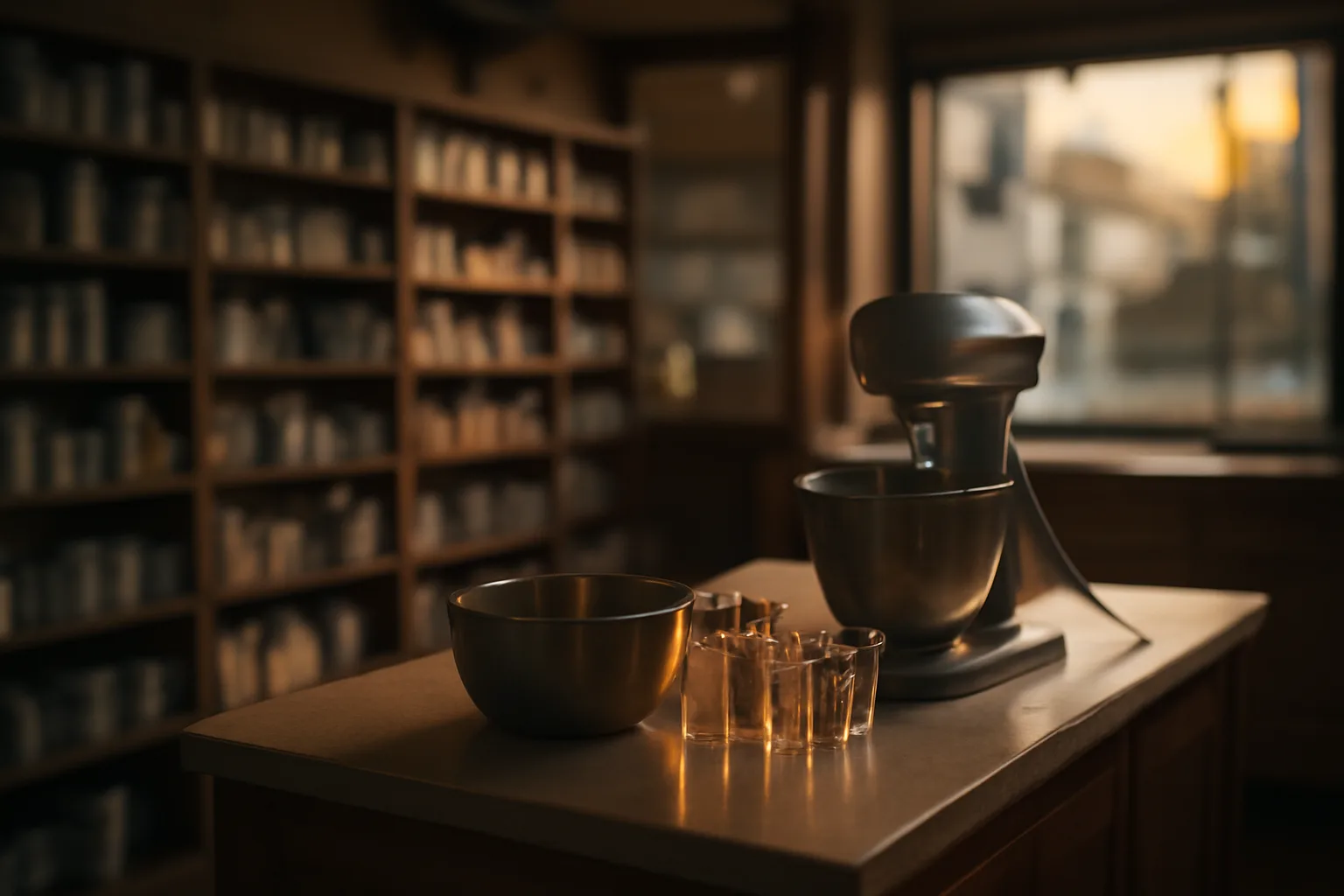 Empty pharmacy compounding counter representing the search for retatrutide peptide near me